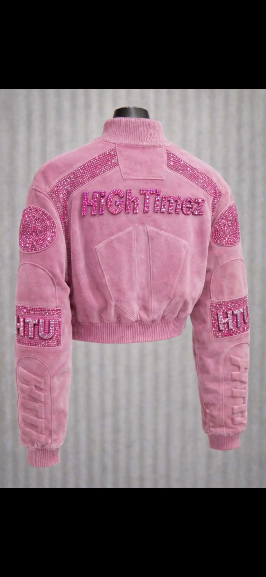 High Timez Suade Cropped Top Varsity Jacket